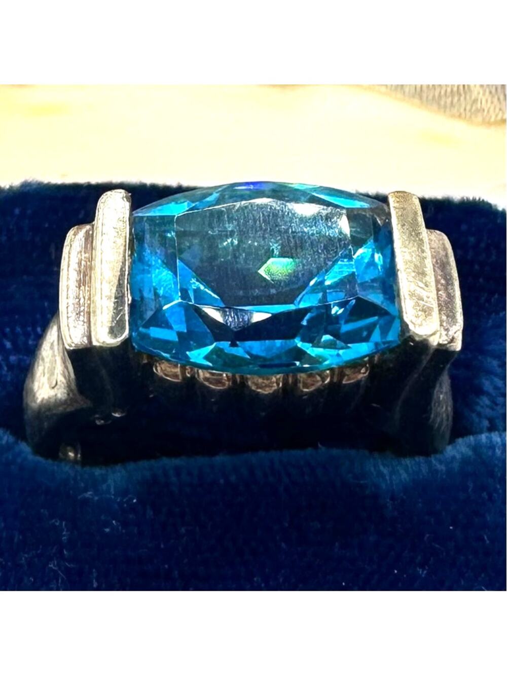 925 sterling silver gold vermeil cerulean blue cubic zirconia ring size 7